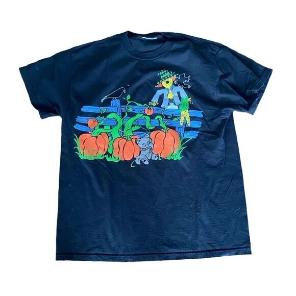 Vintage Halloween T Shirt Puffy Graphic Cat Pumpkin Teacher - Picture 1 of 3